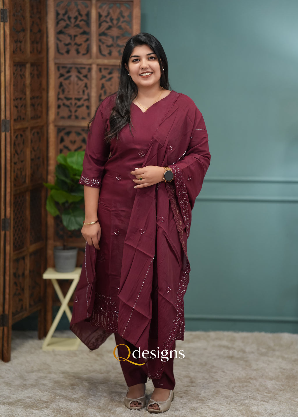 Mul chanderi (Kurti & Dupatta Set) - Q1020