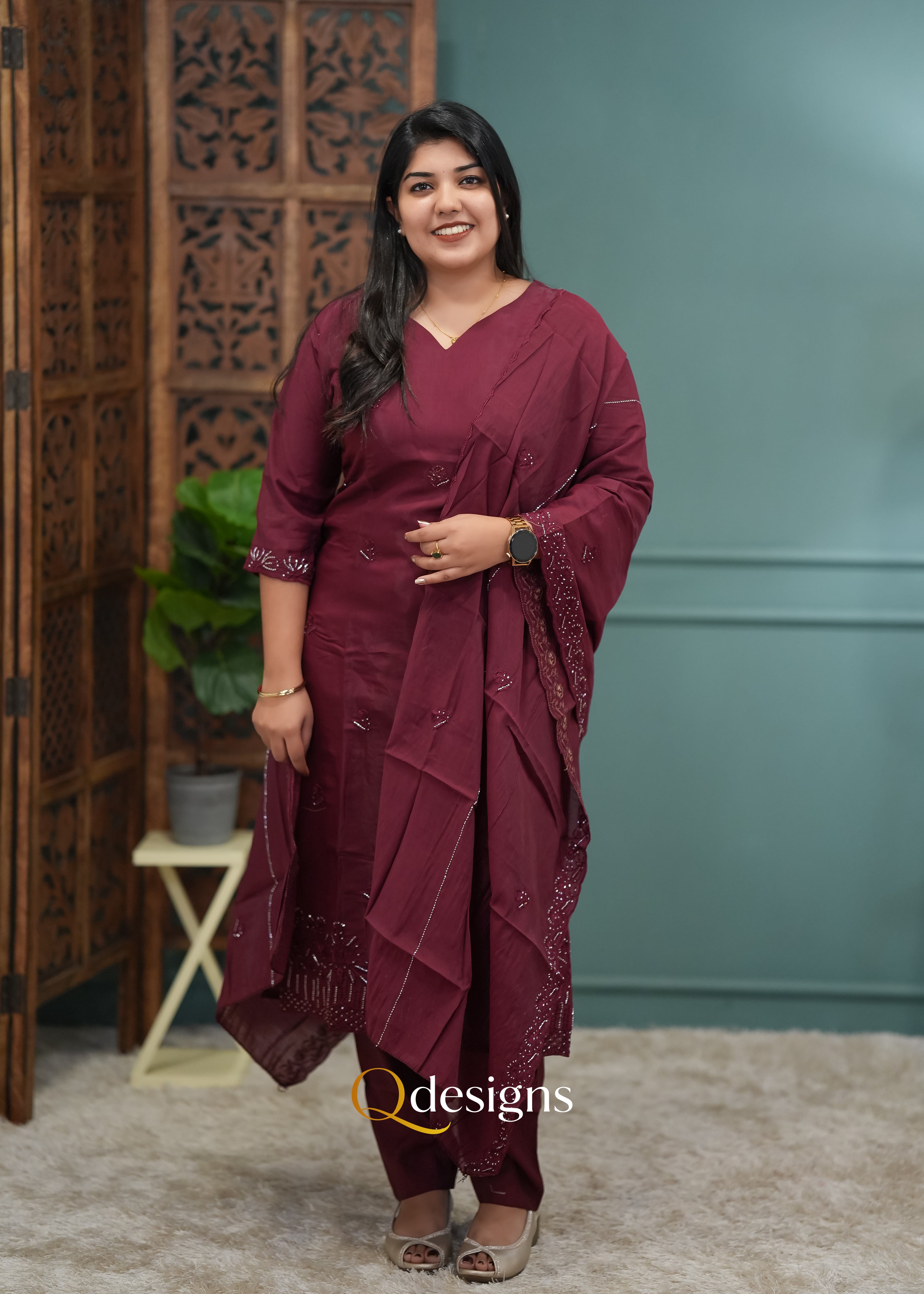 Mul chanderi (Kurti & Dupatta Set) - Q1020