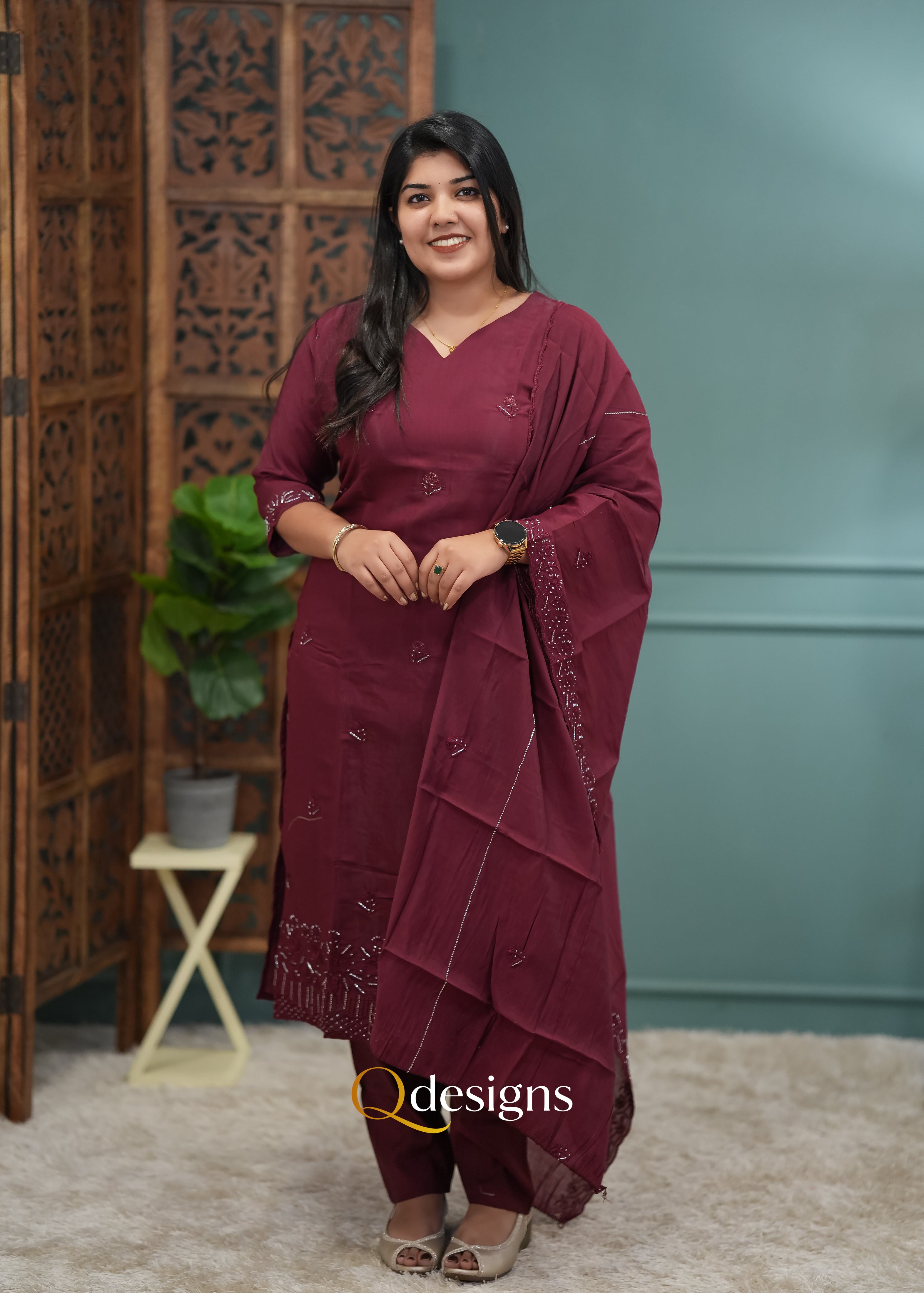 Mul chanderi (Kurti & Dupatta Set) - Q1020