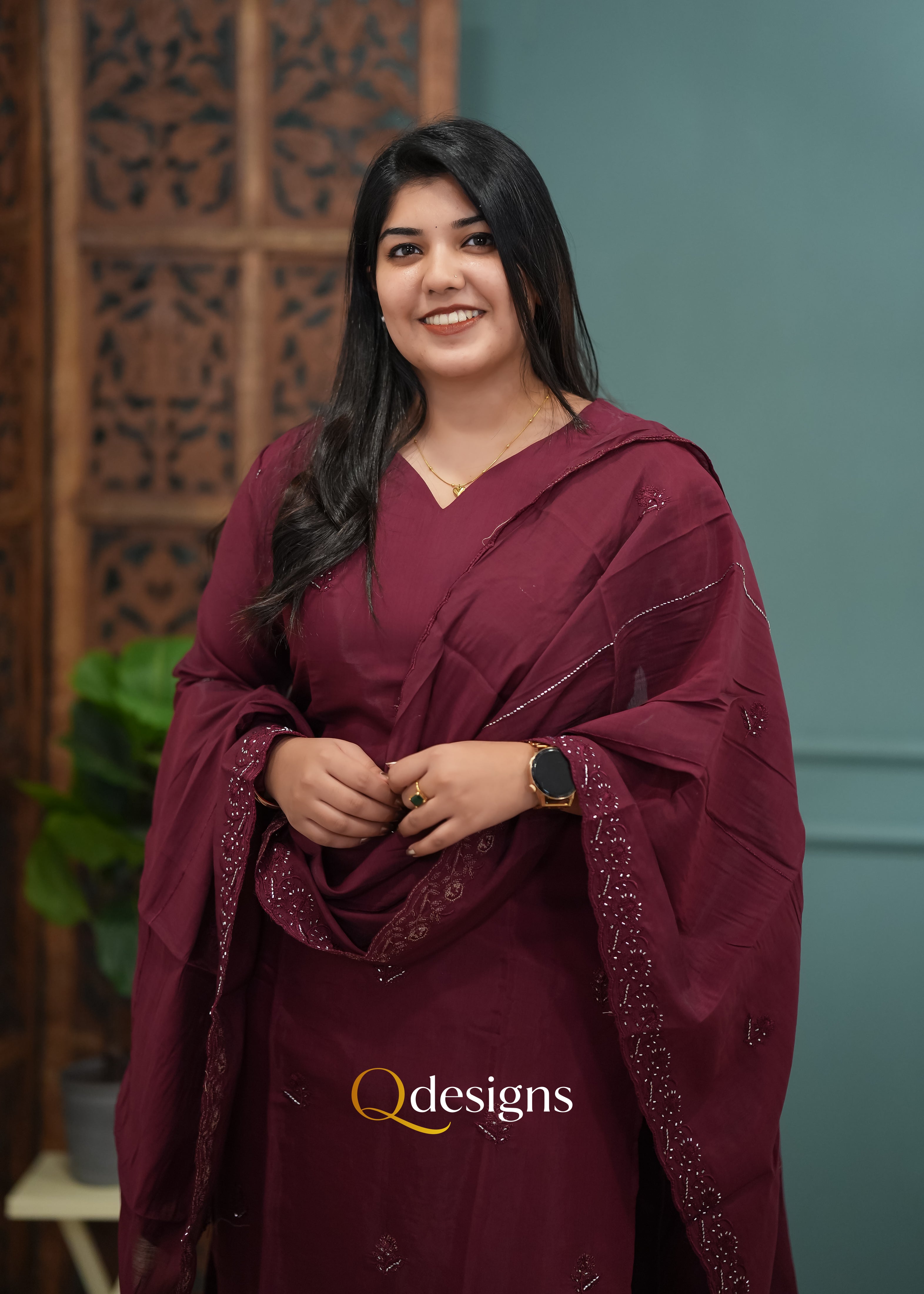 Mul chanderi (Kurti & Dupatta Set) - Q1020
